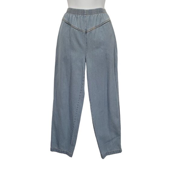 Vintage Mom Jeans 10 Womens Blue Denim Elastic Waist HIgh Rise Pull On Pockets L - Picture 1 of 8